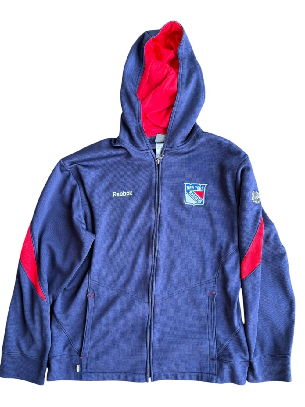 New York Rangers Reebok NHL Center Ice Collection Full Zip Blue Hoodie Size: L